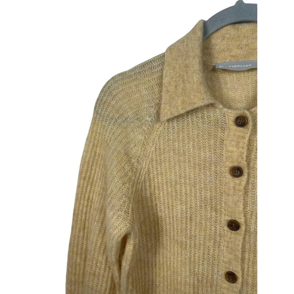 Everlane Alpaca Collared Cardigan Women Small Yellow Excellent Sheer Cottagecore